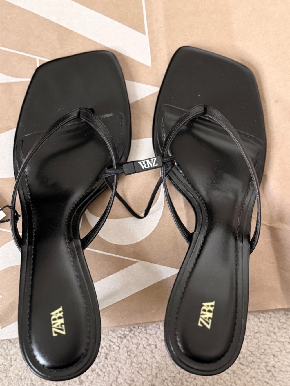SOLD Zara Leather Square Toe Strappy/Thong Sandals in Black (EUR 38) - Picture 5 of 5